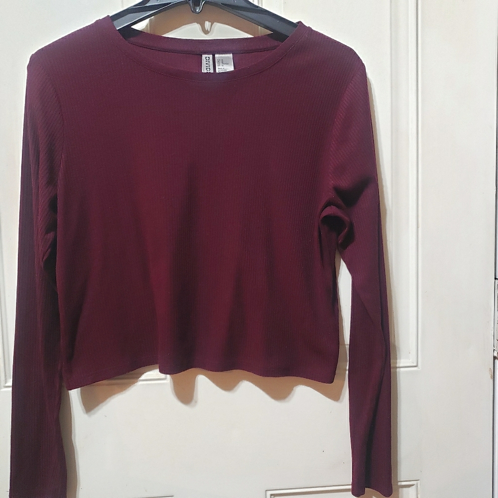 3/$10 Divided H&M Long Sleeve Burgundy Women's Crop Top